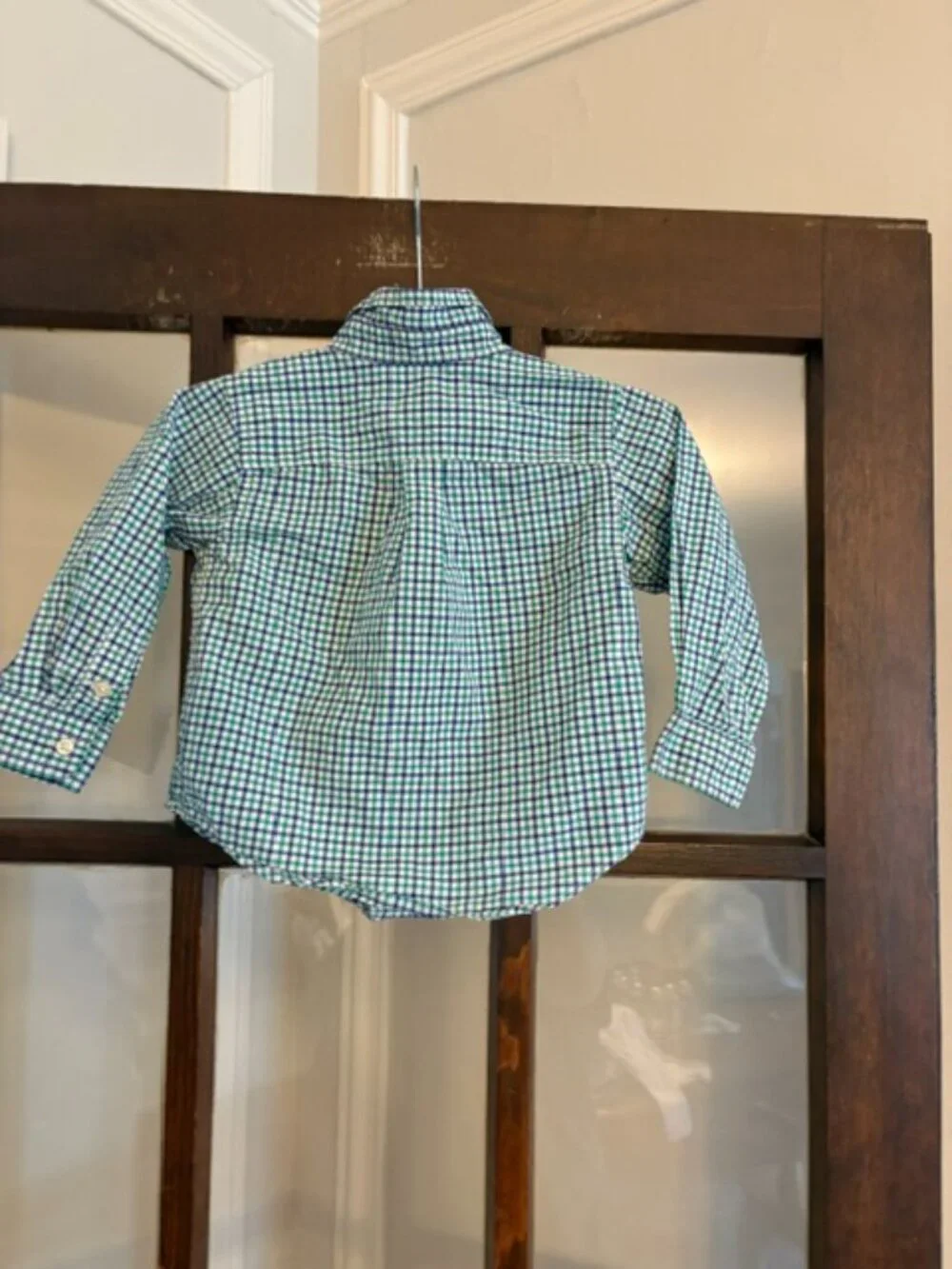 Ralph Lauren Blue and Green Check Button-Down Shirt, Size 18 months